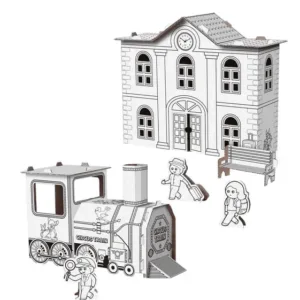 Set kreativ për ngjyrosje dhe ndërtim  - Stacioni i trenit 3D 18742