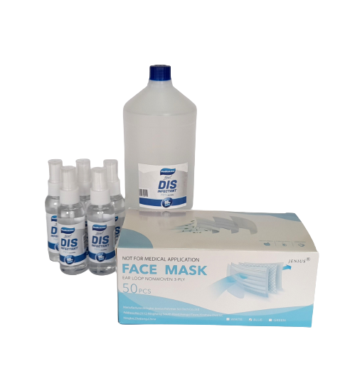 Set 5 dezinfektues 60ml, DAE5 alkool etilik 1L, 50 maska