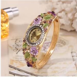 Orë dore për femra Nrubi, me lule dhe gurë shumëngjyrësh 10165