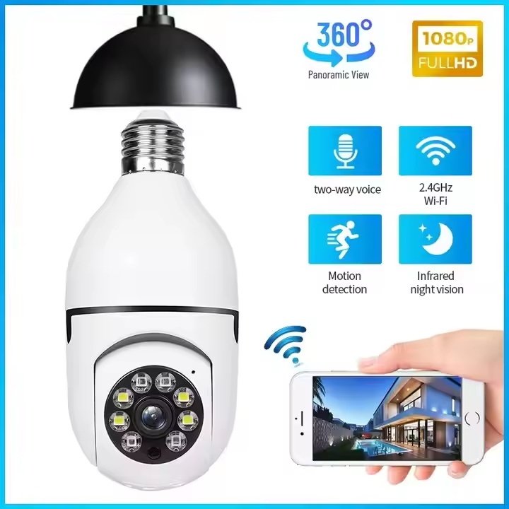 Kamerë Sigurie WiFi në Formë Llambe E27 – 360 Shkallë, Hutini 765431 thumbnail 2